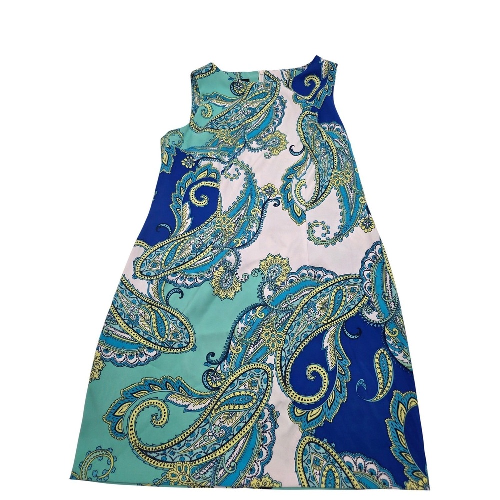 ALYX Dress Shift Women 16 Blue Paisley Excellent Sleeveless Knee Length